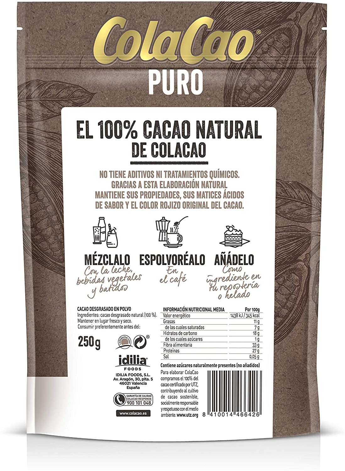 ColaCao Puro 100 Cacao Natural Y Sin Aditivos 250g Vive Sin Gluten